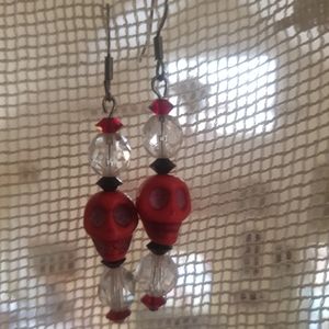 Red Skull and Crystal Earrings